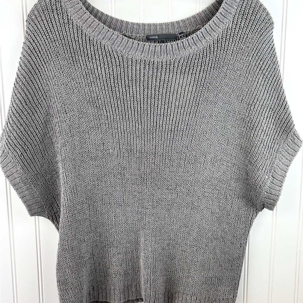 Vince NWT Open Knit Grey Sweater Top - Short Batwing Sleeve - Size L Large - Picture 7 of 7